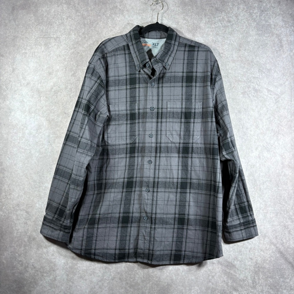 Ridgecut Toughwear Shirt Mens XLT Gray Plaid Flannel Button Down Outdoor Work
